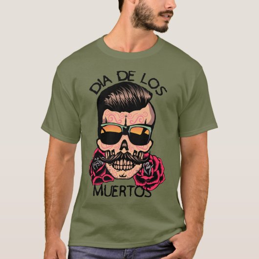 hipster_mexicaine_tete_de_mort_crane_fleur_rose_ci tシャツ (正面)