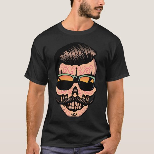 hipster_mexicaine_tete_de_mort_crane_moustache_fan tシャツ (正面)