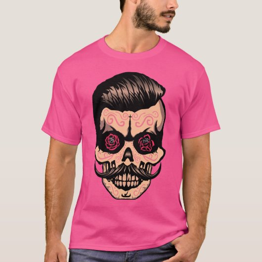 hipster_mexicaine_tete_de_mort_crane_moustache_fle tシャツ (正面)