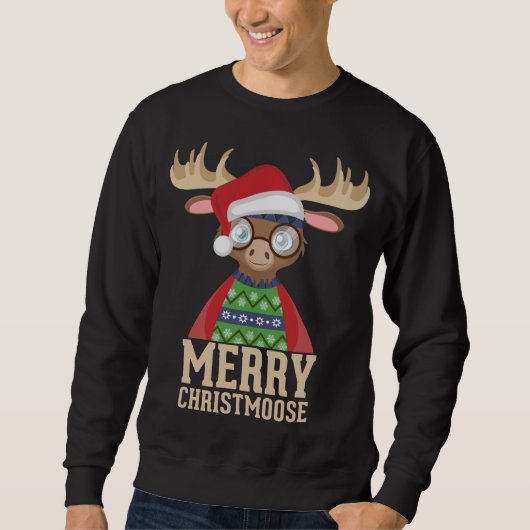 Hipster Moose - Santa Hat - Christmoose メリー Chri スウェットシャツ (正面)