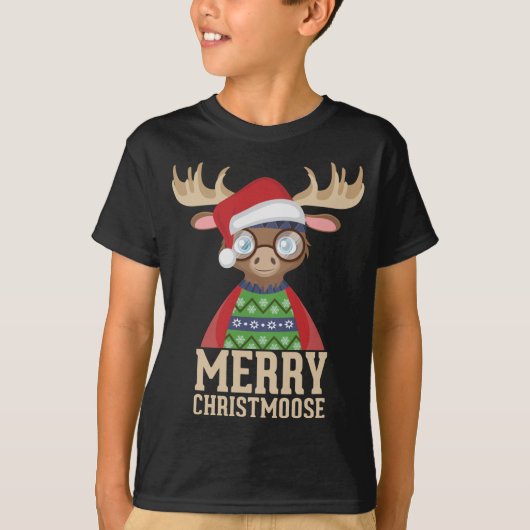 Hipster Moose - Santa Hat - Christmoose メリー Chri Tシャツ (正面)