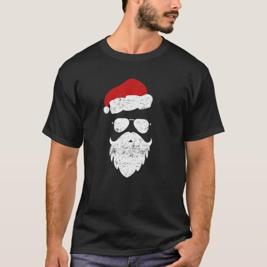 Hipster Santa Beard Aviator Sunglasses And Hat Tシャツ (正面)
