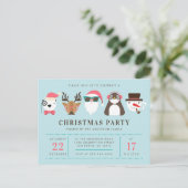 Hipster Santa & Friends Christmas Party Invitation ポストカード (スタンド正面)