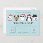 Hipster Santa & Friends Christmas Party Invitation ポストカード (正面/裏面)