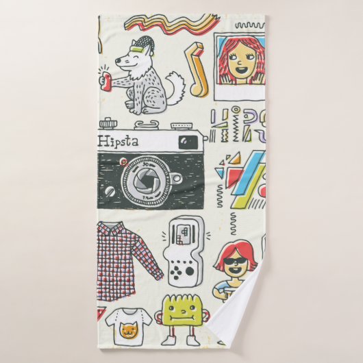 Hipster swag hand drawn colorful doodle set. Vinta バスタオル (バスタオル)