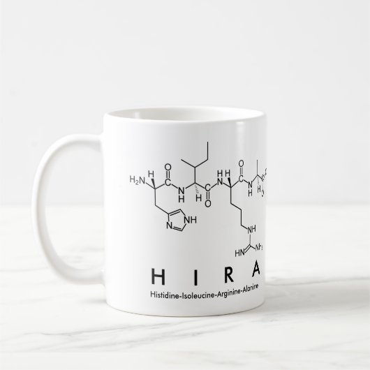 Hiraペプチド名mug コーヒーマグカップ (左)