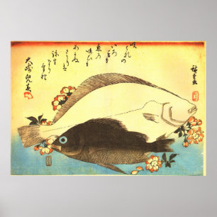 Hirame & Mebaru - Hiroshige's Japanese Fish Print ポスター
