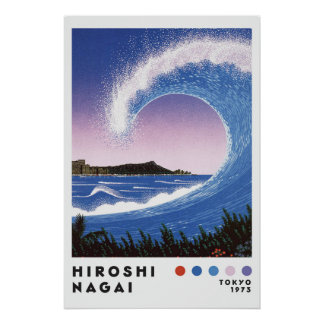 Hiroshi Nagai Inspired Ocean Wave Retro Art Print ポスター