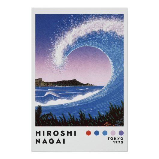 Hiroshi Nagai Inspired Ocean Wave Retro Art Print ポスター (正面)