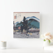 Hiroshigeの日本語Ukiyo-eによるIshiyakushi スクエア壁時計 (ホーム)