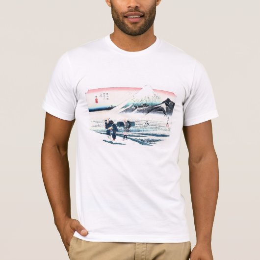 Hiroshige著富士山および米分野Ukiyo-e Tシャツ (正面)