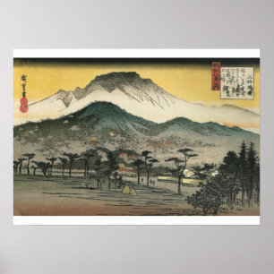 Hiroshige -丘の寺院の夕べの眺め ポスター