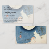 Hiroshige: 2匹のウサギ、パンパスグラス、満月 名刺 (正面/裏面)