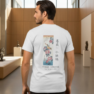 Hiroshige Rose and Wagtail Japanese Art White トライブレンドＴシャツ