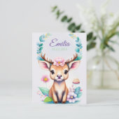 Hirsch mit Blumen - Wasserfarbe Kindermotiv ポストカード (スタンド正面)