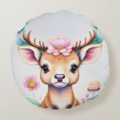 Hirsch mit Blumen - Wasserfarbe Kindermotiv ラウンドクッション (裏面)