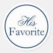 "His"お気に入りの結婚式の引き出物シール – 海軍 ラウンドシール (正面)