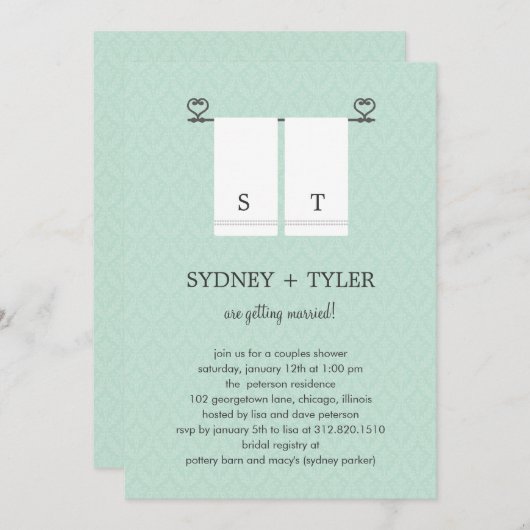 His and Herウェディングシャワー招待状（青） 招待状 (正面/裏面)
