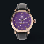 His and Her couple names elegant purple monogram 腕時計<br><div class="desc">Couple names His and Her monogram initials Couple Set Leather Watch Men Women Lovers Wedding Romantic Gifts couple Set Watches💕 Suitable for the Crowd💕: suitable for couples, men and women, Valentine's Day, college students, boys and girls, male and female friends, couples, ideal for weddings, anniversaries, birthdays, Valentine's Day, Christmas and...</div>
