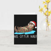 His And Her Otter Half Santa Hat Couple Christmas  カード (黄色い花)
