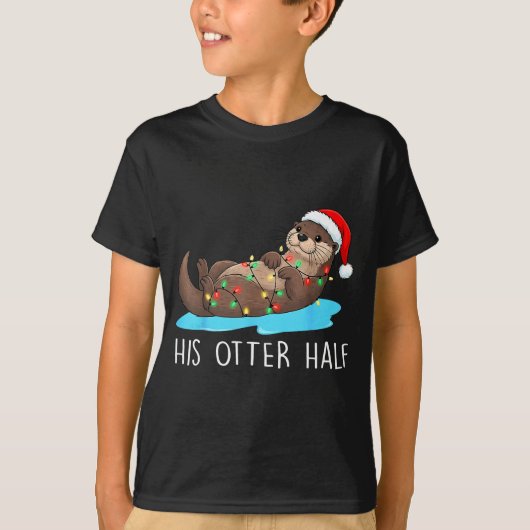 His And Her Otter Half Santa Hat Couple Christmas  Tシャツ (正面)