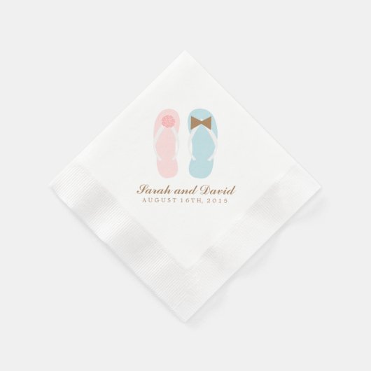 His and Shirsビーチサンダルビーチ結婚式 縁ありカクテルナプキン (角)