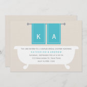 His and Shirs Towelsブライダルシャワー{ティール(緑がかった色)} 招待状 (正面/裏面)