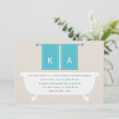 His and Shirs Towelsブライダルシャワー{ティール(緑がかった色)} 招待状 (スタンド正面)