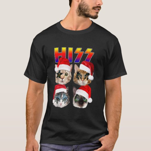 His Cats おもしろい Kittens Rock Rockin Cats Santa Chr Tシャツ (正面)