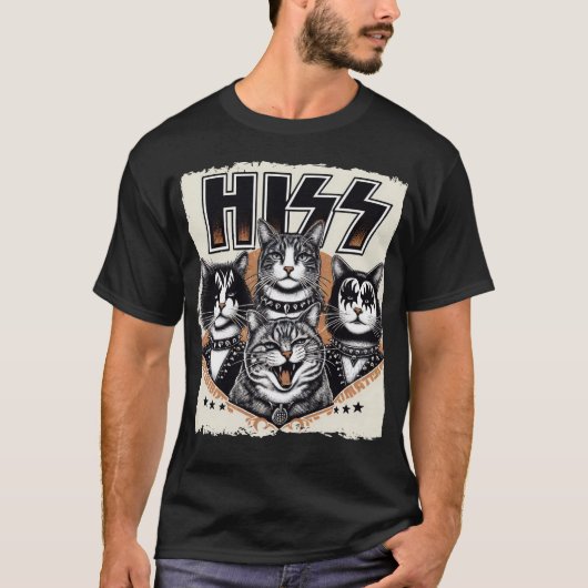 His Cats Rock子猫ロッキングミュージック猫好き Tシャツ (正面)