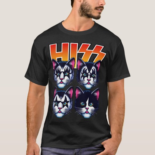 His Cats Rock子猫ロッキングミュージック猫好き Tシャツ (正面)