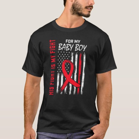 His Fight Baby Boy Son Heart Disease Awareness Fla Tシャツ (正面)