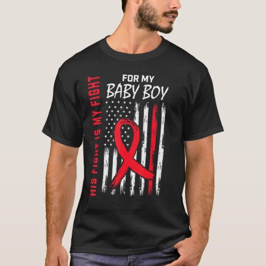 His Fight Baby Boy Son Heart Disease Awareness Fla Tシャツ (正面)