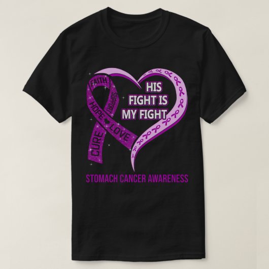 His Fight Is My Fight Ribbon Heart Stomach Cancer  Tシャツ (デザイン正面)