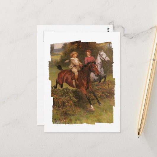 His First Fence Boy and Horse Jumping Fence ポストカード (正面/裏面インサイチュ)