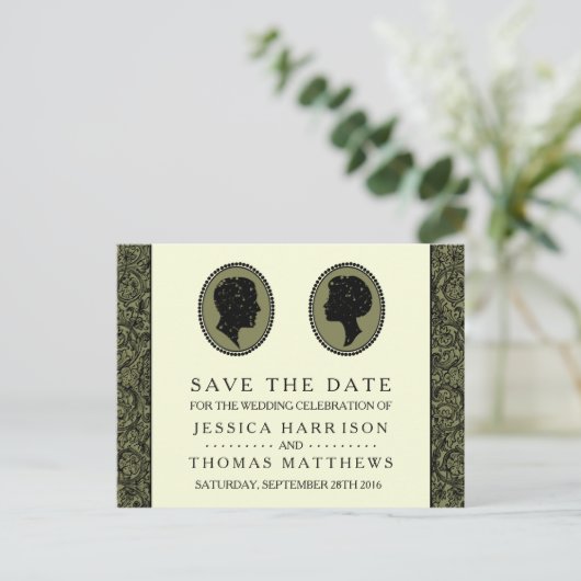 His & Herアールデコシルエット結婚ズコレクション 案内ポストカード (スタンド正面)