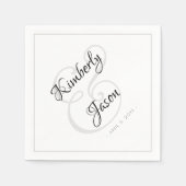 His & Herスクリプト名、グレー縁ど対2結婚の スタンダードカクテルナプキン (正面)