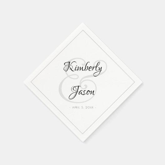 His & Herスクリプト名、グレー縁ど対2結婚の スタンダードカクテルナプキン (角)