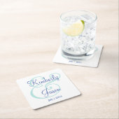 His & Her Blueスクリプト名、淡い色のティール（緑がかった色）・アンパサンド スクエアペーパーコースター (インサイチュ)