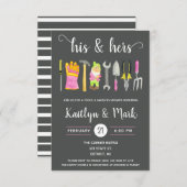 His & Her Tools and Gadgetsカップルブライダルシャワー 招待状 (正面/裏面)