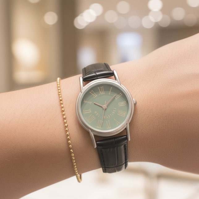 His & Hers Custom Bride & Groom Leather Watch Gift 腕時計 (Black Leather Couple Gift – Personalized Bachelorette, Wedding or Engagement Present)