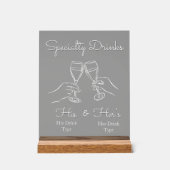 His & Hers Drinks - Special Wedding Drink Bar Sign アクリルサイン (正面)