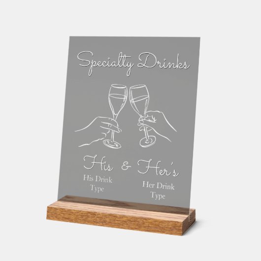 His & Hers Drinks - Special Wedding Drink Bar Sign アクリルサイン (傾斜)