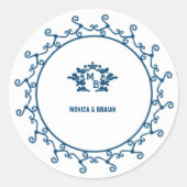 His & Hers Monogram Elegant Floral Initials ラウンドシール (正面)