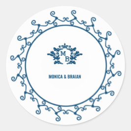 His & Hers Monogram Elegant Floral Initials ラウンドシール