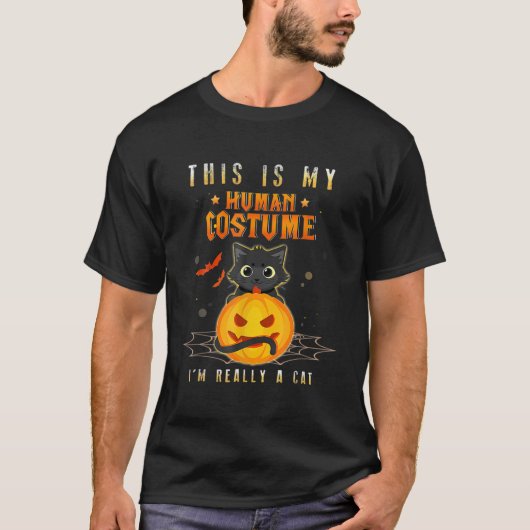 His Is My Human Costume I M Really A Cat Pumkin Ha Tシャツ (正面)