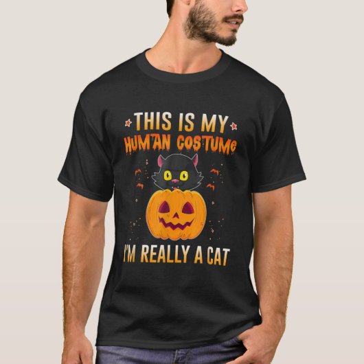 His Is My Human Costume I M Really A Cat Pumpkin H Tシャツ (正面)