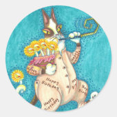 HIS N' FITZ CAT IN誕生日・スーツ、ケーキ、キャンドル ラウンドシール (正面)