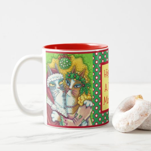 HIS N' FITZ CATS, キスをするSANTA K爪クリスマスMUG ツートーンマグカップ (ドーナツ)
