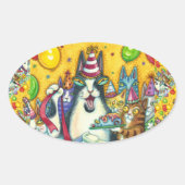HIS N' FITZ CATS，子猫，ネズミ,おもしろい誕生日 楕円形シール (正面)
